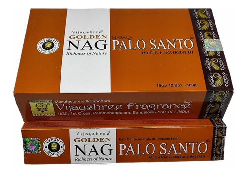 Incenso Massala Vijayshree Golden Nag Palo Santo Cx.12un.15g