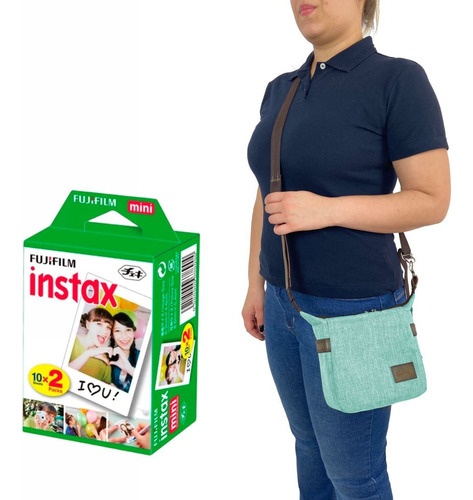 Bolsa Bag Para Câmera Instax Mini 9 E Mini 11 + 20 Filmes Cor Verde