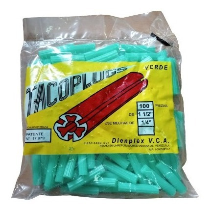 Paq.ramplug Verde 1 1/2 - 1/4 (100unidades) Marca Dienplex