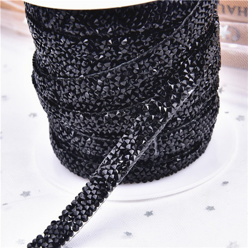 Aplique Termoadhesivo Tira Galon De Strass Negro 50cm X 1cm Negro