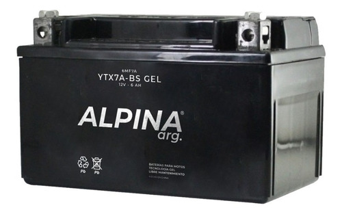 Imagen 2 de 4 de Bateria Alpina Ytx7a-bs Gel Libre De Mantenimiento