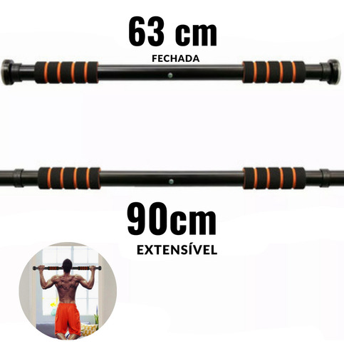 Barra De Porta E Parede Ajustável - Flexão - Musculação Cor Preto