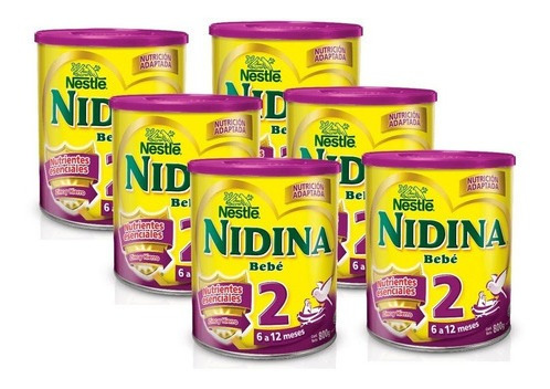 Leche Nidina 2 Infantil Formula Polvo 6 A 12m 6 Latas X 800