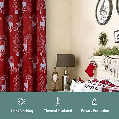 Cortinas Navideñas Opacas Con Ciervos Y Nieve 132 X 160 Cm