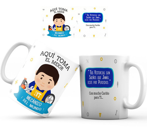 Mug Pocillo Mecánico Regalo Aquí Toma Taza Profesion