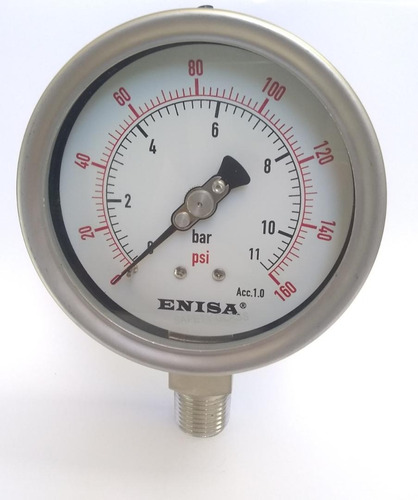 Manómetro Full Inox, Dial 4 , Enisa, Rango 0 A 160 Psi, 