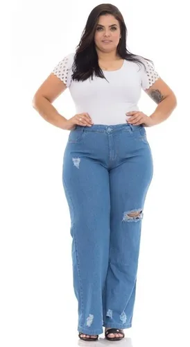 Cal a Jeans Feminina Plus Size Wide Leg Top Barata Kit 2