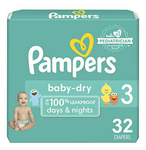 Pampers Baby Dry Pañales Etapa 3, 32 Piezas. Para Bebés De