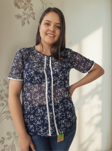 Blusa Extra 36 38 40 42 Estampada Con Botones De Fiesta