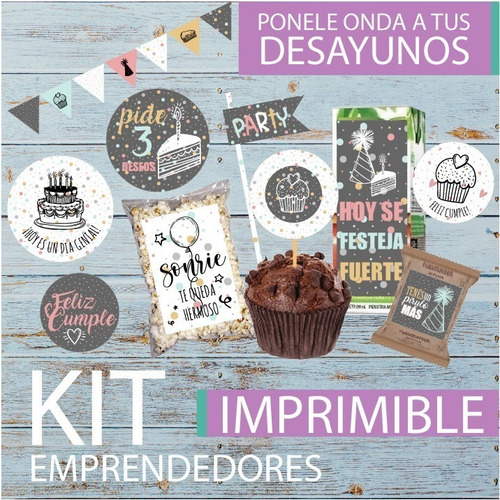 Kit Imprimible Desayuno Cumple Confetti Mujer Amiga Fiesta