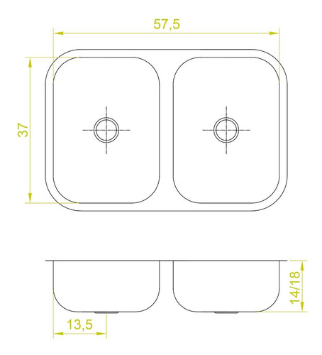 Imagen 4 de 10 de Pileta Bacha Acero Inoxidable 57x37cm Profunda Doble Dhinox