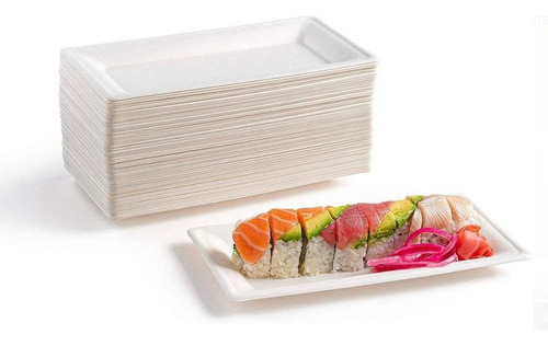 Bandeja Rectangular Sushi Biodegradable X 50 Unidades