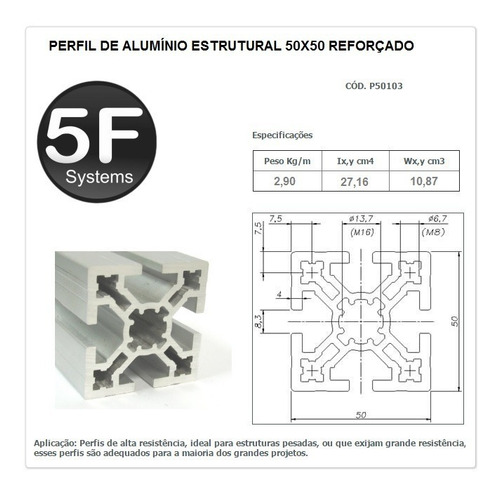 Imagem 2 de 6 de Perfil De Alumínio Estrutural 50x50 Reforçado