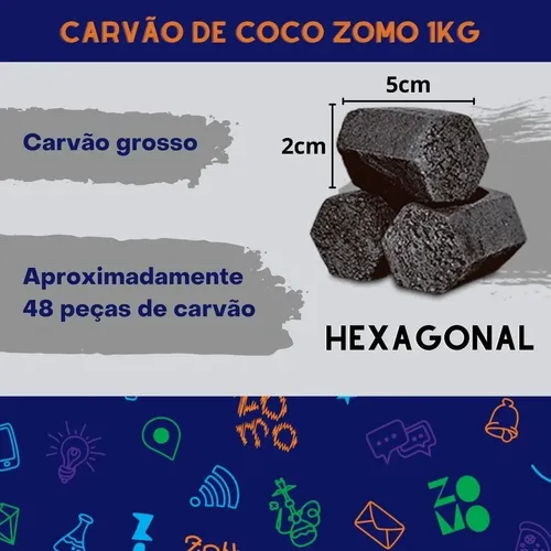 Carvão Para Narguile De Coco Zomo Hexagonal 1kg | MercadoLivre