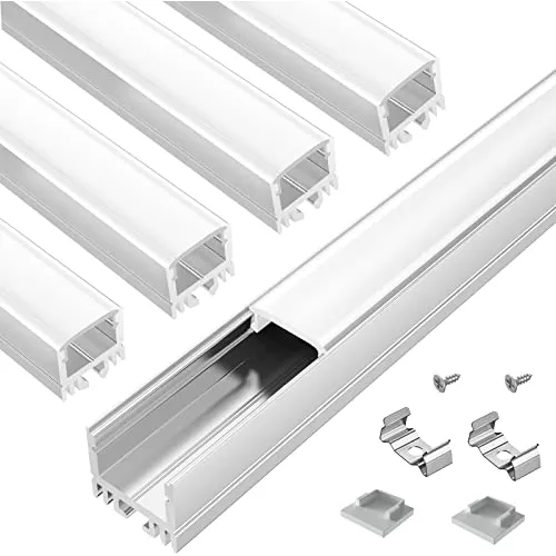 Canal de aluminio LED de yeso, paquete de 6 unidades de 3.3 pies con brida  para tira LED, perfil de aluminio para paneles de yeso con difusor de clip