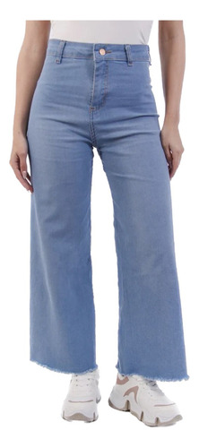 Pantalon Jeans Wide Leg Mujer Elastizado Tobillero 