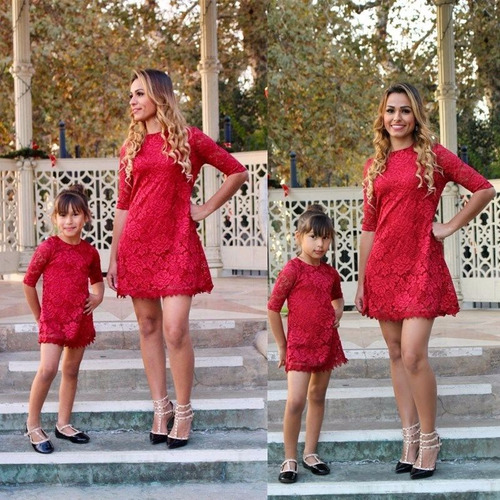 Vestido Rojo Madre E Hija Family Elegante Formal Fiesta **