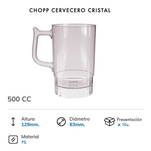 Imagen 2 de 10 de Chopp Cervecero 500 Cc X 10 Cerveza Vaso Jarra Cristal