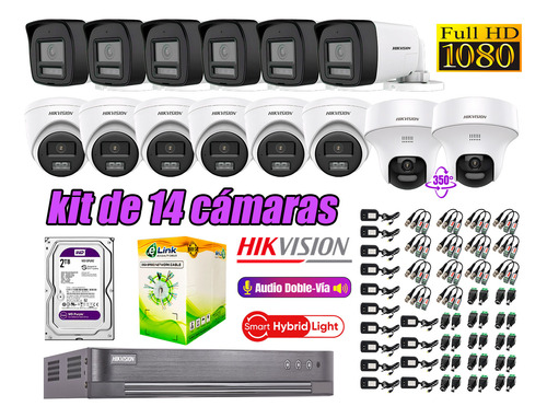 Kit 14 Cámaras Seguridad 2mp 2 Ptz Audio Bidireccional 2tb