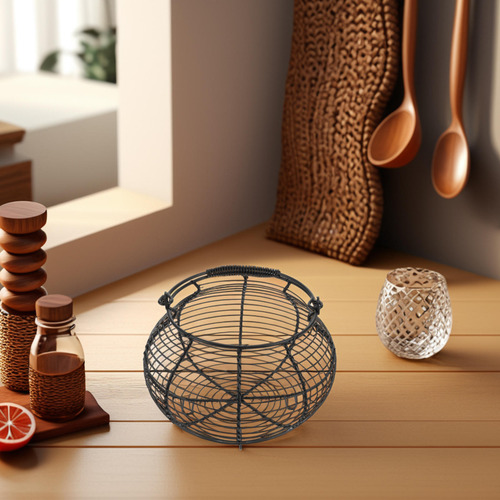 Metal Wire Egg Basket With Handle Egg Collecting Container F