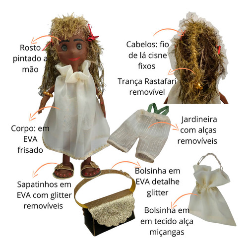Kit Boneca Bolsa Eva Fashion Diva Rastafari E Vestido Tecido