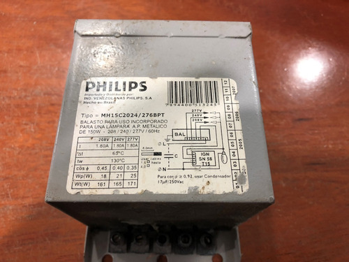 Balasto  150w Metal Halide Multivol, 277/240/208v Philips