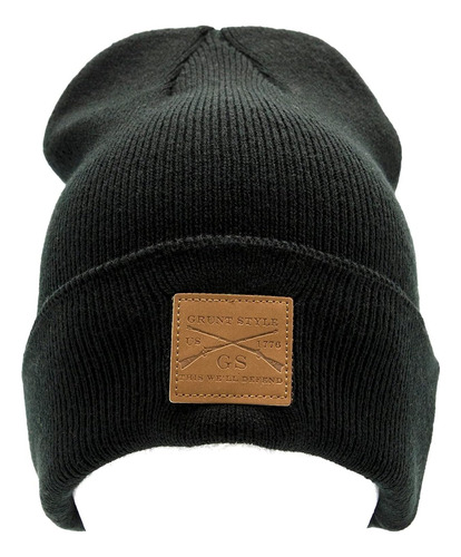 Gorro Con Puños Y Parche Cuero Estilo Grunt (negro, Talla