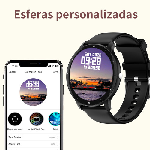 Reloj Inteligente Morein R2 Fitness Salud Voz Asistente Ip68 Blanco Correa De Silicona Negro Negro