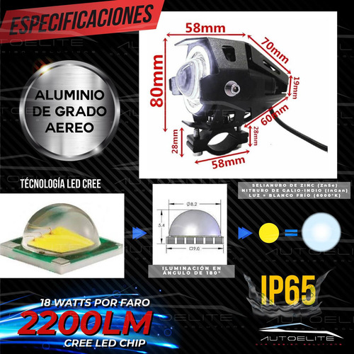 2 Faros Lupa Led Cree Moto Universal Ojo Ángel Estrobo U7