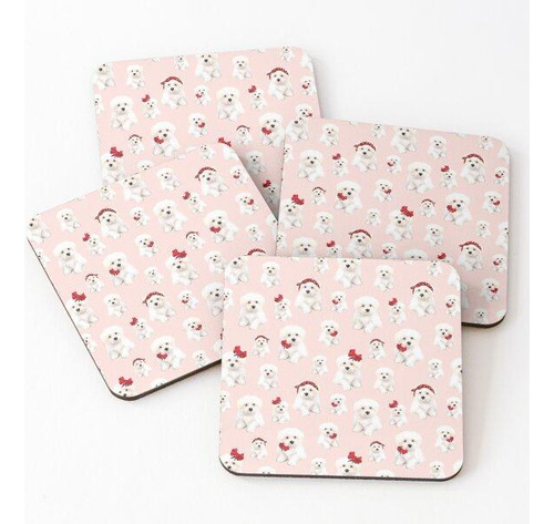 Set Posavasos Maltés, Patrón De Cachorros Bolonka Calidad