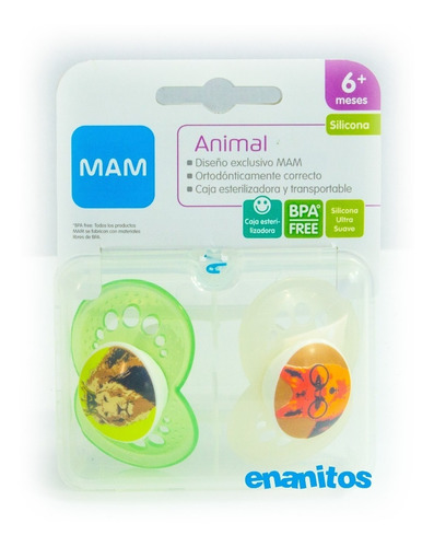 Imagen 2 de 5 de 2 Chupones Para Bebés Animal 6+ Con Caja Esterilizadora Mam