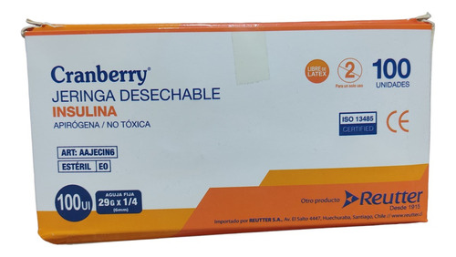 Jeringa Desechable Insulina Cranberry 29g X 1/4 Caja X100 