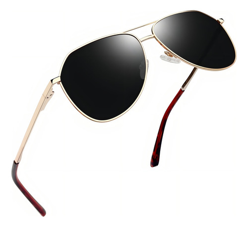 Lentes de sol polarizados hombre UV400 anti luz solar piloto diseño dorado/negro
