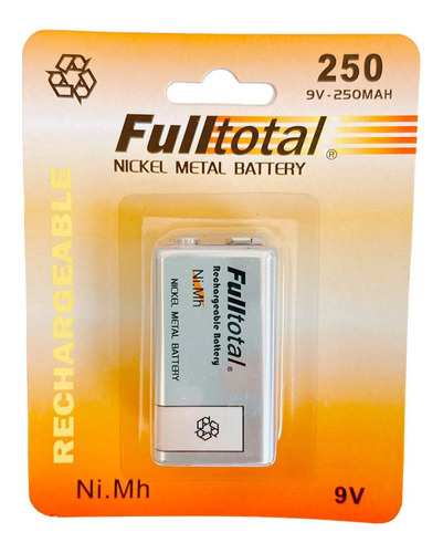 Imagen 2 de 4 de Bateria Recargable 9v Full Total 250mah Niquel Metal