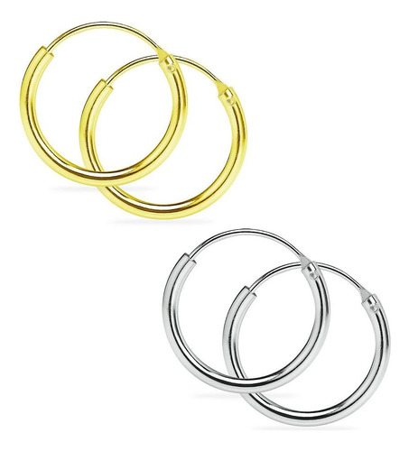 Juego De 2 Pares De Aretes De Aro Unisex Redondos Pequeños X