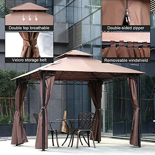  Gazebo para exteriores de 10 x 10 pies con cortinas de