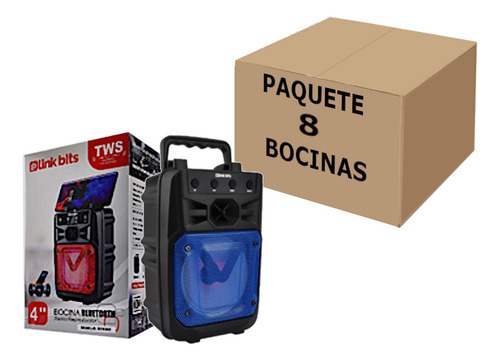 Bocina Portatil Recargable Conexion Tws Luces Led Rgb 8 Pzas Color Negro