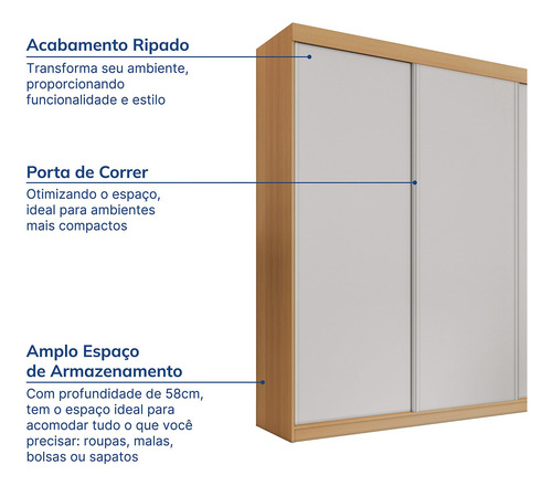 Guarda-roupa Casal 3 Portas De Correr Lisas Samambaia