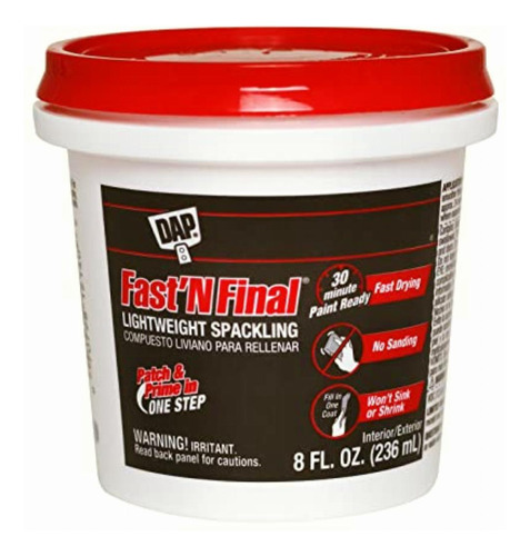 Dap 12140 Fast N Final Interior Exterior Spackle, 1/2-pint