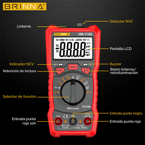 Pinza Amperometrica Brinna + Capacimetro Tester + Buscapolo