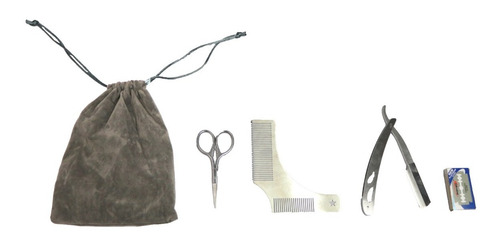 5 Kit Barber Barba Bigote Plantilla Navajas Y Tijeras Define