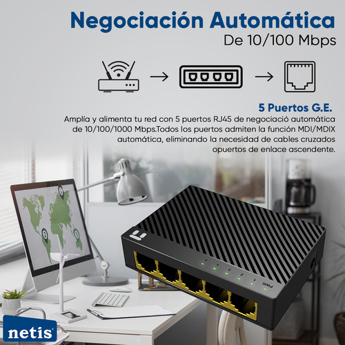Netis Switch Conmutador Gigabit 5 Puertos 10/100/1000 Mbps