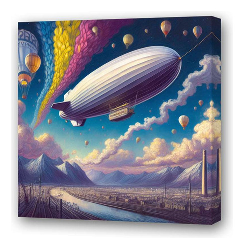 Cuadro 20x20cm Zeppelin Colores Globo Aerostatico Cielo