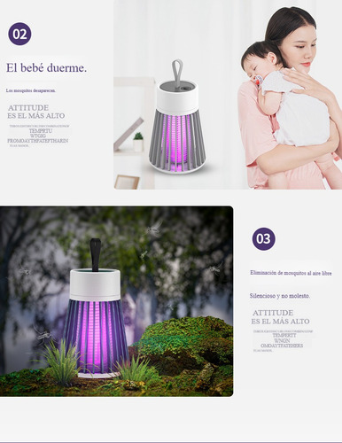 Lámpara Para Matar Mosquitos Uv Portátil Con Usb Recargable