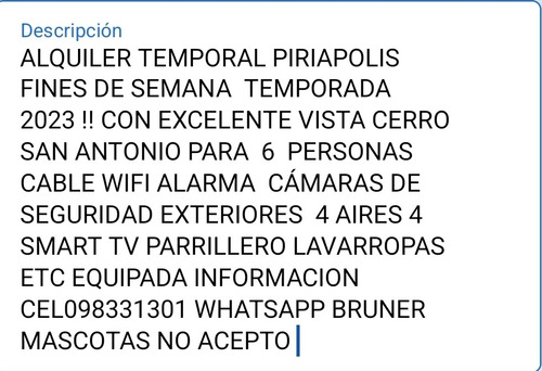 Imagen 11 de 14 de Alquiler Temporal Piriapolis Temporada 2023 !! Estamos En Instagram Casalucasalquilerdeverano