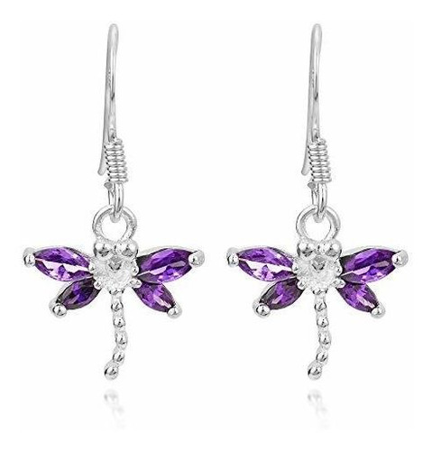 Pretty Purple Cubic Zirconia Dragonfly .925 Sterling Silver 