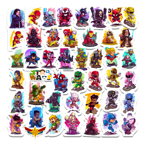 42 Stickers Vinilo Super Heroes Marvel Dc Para Termo Stanley