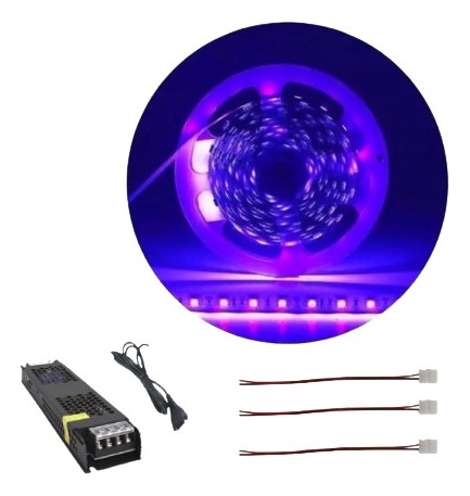 04 Fita Led 5050 Uv Luz Negra + Fonte 30a + 15 Emenda 1 Via