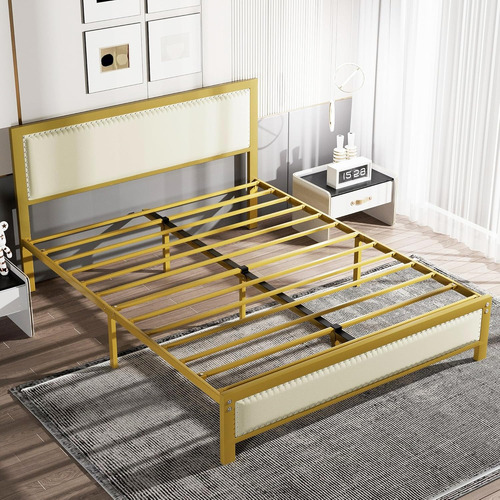 Base De Cama Matrimonial Dorada Vecello Dorado Liso