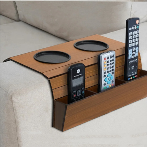 Suporte Porta Controle Remoto Tv Mdf Sofá Bandeja Cor Caramelo